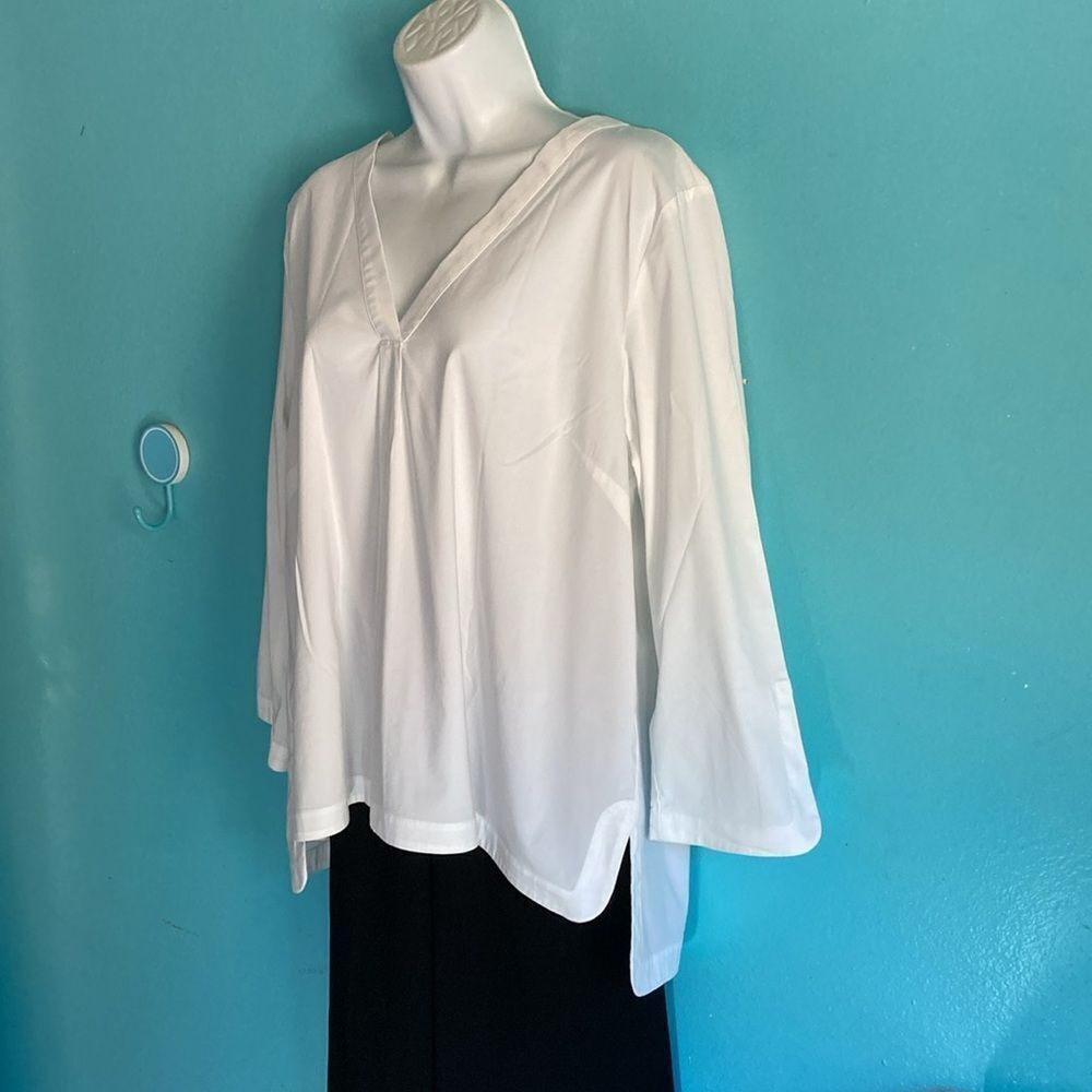J. Jill XL Petite White Blouse Cotton Stretch Pullover V-Neck Tunic Shirt XLP
